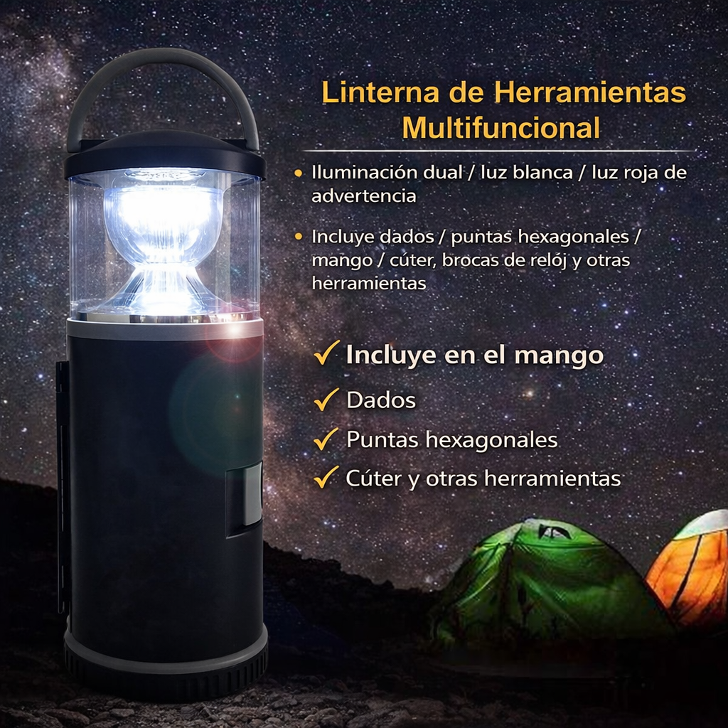 🏕️🔦 KIT DE HERRAMIENTAS CON LUZ 2 EN 1