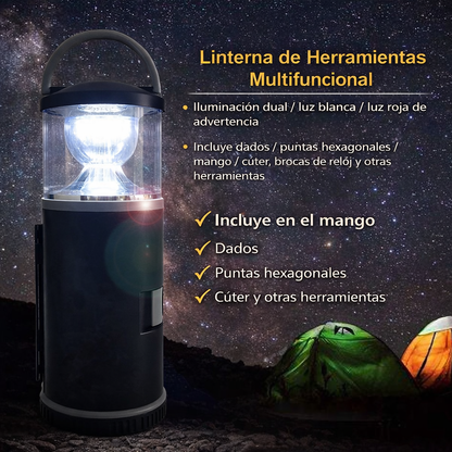 🏕️🔦 KIT DE HERRAMIENTAS CON LUZ 2 EN 1